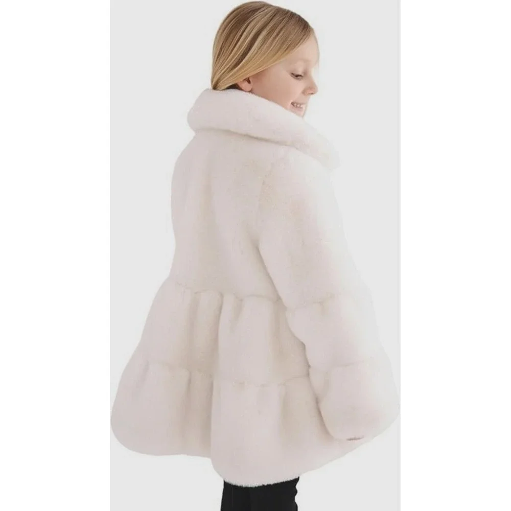Girls Donna Salyers Fabulous Fur L (12) CeCe Swing Coat NWT Ivory White Coquette